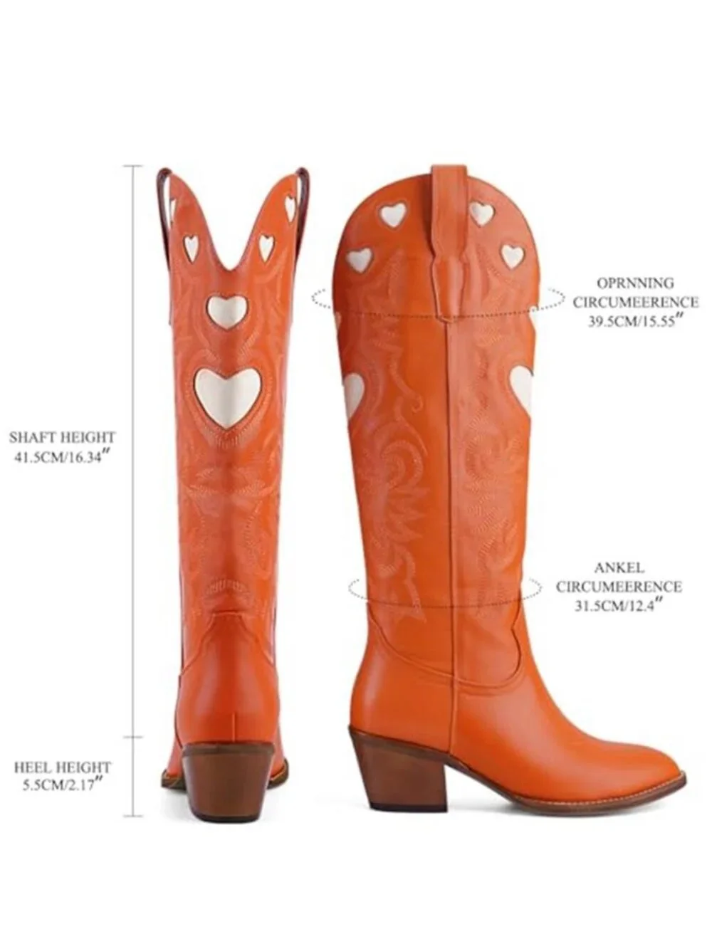 Knee High Boots for Women Heart Embroidered Western Boots Round Toe